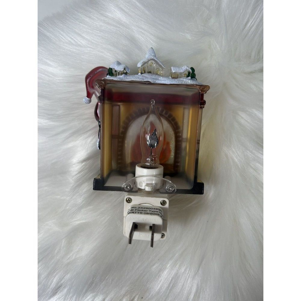 Santa Claus Hanging Stockings On The Fireplace Mantle Flickering Night Light - Picture 3 of 3